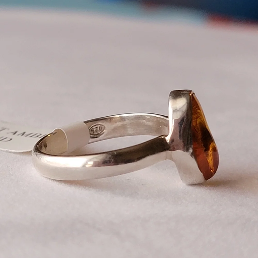 Natural Baltic Amber 925 Sterling Silver Ring NWT Genuine  Stamped Signed